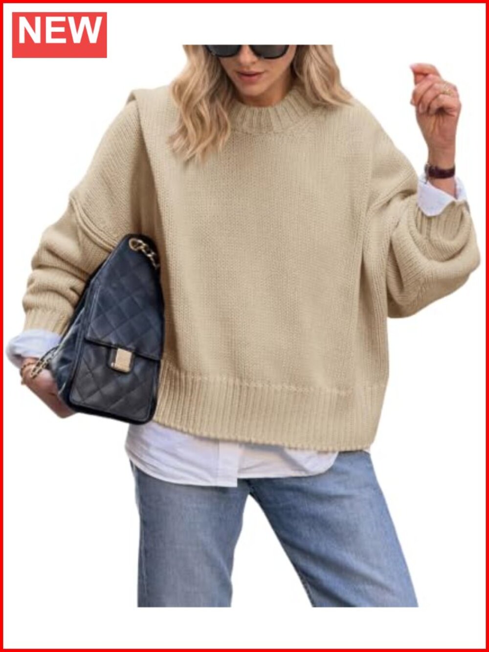Oversized Chunky Knit Sweater Crew Neck Pullover Long Sleeve Casual Top